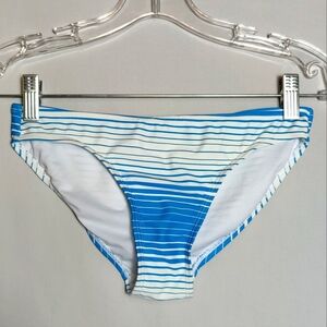 Vintage Y2K OP Swimwear Bikini Bottom, Blue/White Stripes, Size Small